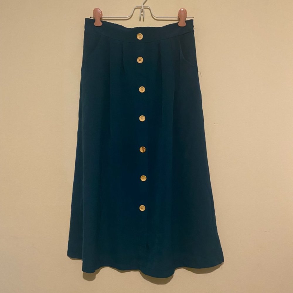 Teal Button Front Skirt